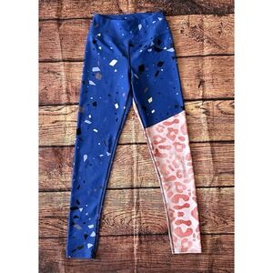 Loony Legs London Leggings Womens Daisy Doodles White Blue Red Yoga Pants Sz L